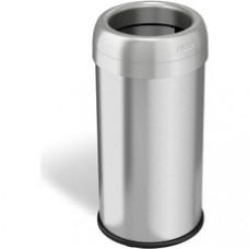 HLS Commercial Stainless Steel Open Top Trash Can - 16 gal Capacity - Round - Manual - Heavy Duty, Fingerprint Resistant, Bacteria Resistant, Vented, Handle, Easy to Clean - 28.3