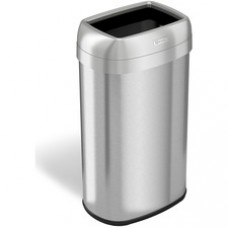 HLS Commercial Stainless Steel Open Top Trash Can - 16 gal Capacity - Elliptical - Manual - Heavy Duty, Fingerprint Resistant, Bacteria Resistant, Vented, Handle, Easy to Clean - 28.5