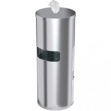 HLS Commercial Gym Wipe Dispenser 9-Gallon Trash Can - Lockable - 9 gal Capacity - Round - Durable, Lid Locked, Removable Inner Bin, Locking Door - Stainless Steel - Gray - 1 Each