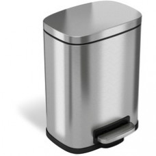 HLS Commercial Stainless Steel Soft Step Trash Can - 1.50 gal Capacity - Yes - Smooth, Pedal Control, Fingerprint Resistant, Smudge Resistant, Lid Locked, Rubber Feet, Handle, Non-skid, Removable Inner Bin - 11.5