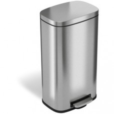 HLS Commercial Stainless Steel Soft Step Trash Can - 8 gal Capacity - Yes - Smooth, Pedal Control, Fingerprint Resistant, Smudge Resistant, Lid Locked, Rubber Feet, Handle, Non-skid, Removable Inner Bin - 24.8