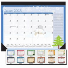 House of Doolittle Monthly Deskpad Calendar Seasonal Holiday Depictions 22 x 17 Inches - Julian Dates - Monthly - 12 Month - January 2024- December 2024- 1 Month Single Page Layout - Desk Pad - Black - Leatherette - 17