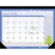 House of Doolittle Seasonal Holiday Deskpad Calendar - Julian Dates - 12 Month - January - December - Spiral Bound - Desk Pad - Multi, Black - Leatherette, Chipboard - 13