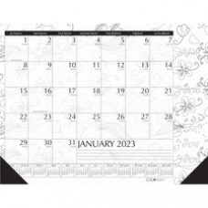 House of Doolittle Doodle Monthly Desk Pad - Julian Dates - Monthly - January 2023 - December 2023 - 1 Month Single Page Layout - Desk Pad - Black/White - 17