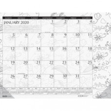 House of Doolittle Doodle Monthly Desk Pad - Julian Dates - Monthly - 12 Month - January 2023 - December 2023 - 1 Month Single Page Layout - Desk Pad - Black/White - Paper - 13