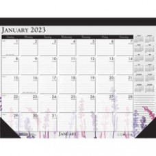 House of Doolittle Wild Flower Monthly Desk Pad - Julian Dates - Monthly - 12 Month - January - December - 1 Month Single Page Layout - Leatherette - Desk Pad - Multi, Black - Leatherette, Chipboard - 17