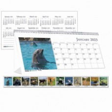 House of Doolittle Wildlife Photo Desk Top Tent Calendars - Julian Dates - Monthly, Daily - 12 Month - January 2023 - December 2023 - 1 Month Double Page Layout - Wire Bound - Desktop - Paper - 4.5
