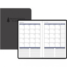 House of Doolittle Non-dated Productivity Planner - Monthly, Weekly - 12 Month - 1 Month, 1 Day, 1 Week Double Page Layout - Blue Sheet - Gray - Suede - Gray - 9.3