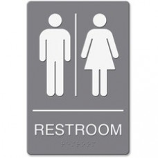 Headline Signs ADA RESTROOM/Image Sign - 1 Each - Restroom Print/Message - Adhesive, Braille - Plastic - White, Gray