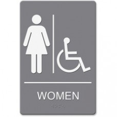 Headline Signs ADA WOMEN Wheelchair Restroom Sign - 1 Each - women's restroom/wheelchair accessible Print/Message - Adhesive, Braille - Plastic - White, Gray