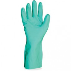 ProGuard Flock Lined Green Nitrile Gloves - Chemical, Acid Protection - Large Size - Unisex - Green - Abrasion Resistant, Puncture Resistant, Chemical Resistant, Mediumweight - For Petrochemical Handling, Cleaning, Stripping - 72 / Carton - 15 mil Th