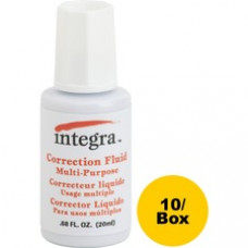 Integra Multipurpose Correction Fluid - Brush Applicator - 22 mL - White - 10 / Box