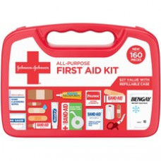 Johnson & Johnson All Purpose Compact 160-Piece First Aid Kit - 160 x Piece(s) - 1 Each - White
