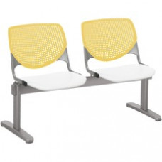 KFI Kool 2 Seat Beam Chair - White Polypropylene Seat - Yellow Polypropylene, Aluminum Alloy Back - Powder Coated Silver Tubular Steel Frame - 1 Each