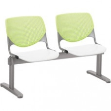 KFI Kool 2 Seat Beam Chair - White Polypropylene Seat - Lime Green Polypropylene, Aluminum Alloy Back - Powder Coated Silver Tubular Steel Frame - 1 Each