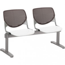 KFI Kool 2 Seat Beam Chair - White Polypropylene Seat - Brownstone Polypropylene, Aluminum Alloy Back - Powder Coated Silver Tubular Steel Frame - 1 Each