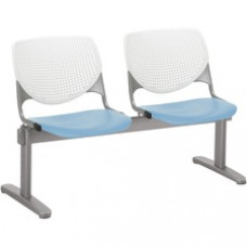KFI Kool 2 Seat Beam Chair - Sky Blue Polypropylene Seat - White Polypropylene, Aluminum Alloy Back - Powder Coated Silver Tubular Steel Frame - 1 Each