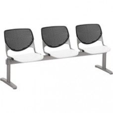 KFI Kool 3 Seat Beam Chair - White Polypropylene Seat - Black Polypropylene, Aluminum Alloy Back - Powder Coated Silver Tubular Steel Frame - 1 Each