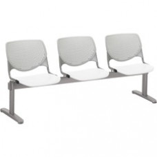 KFI Kool 3 Seat Beam Chair - White Polypropylene Seat - Light Gray Polypropylene, Aluminum Alloy Back - Powder Coated Silver Tubular Steel Frame - 1 Each