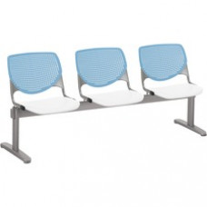KFI Kool 3 Seat Beam Chair - White Polypropylene Seat - Sky Blue Polypropylene, Aluminum Alloy Back - Powder Coated Silver Tubular Steel Frame - 1 Each