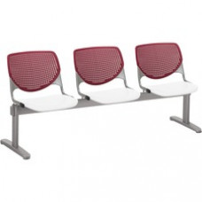 KFI Kool 3 Seat Beam Chair - White Polypropylene Seat - Burgundy Polypropylene, Aluminum Alloy Back - Powder Coated Silver Tubular Steel Frame - 1 Each