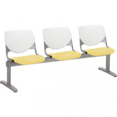 KFI Kool 3 Seat Beam Chair - Yellow Polypropylene Seat - White Polypropylene, Aluminum Alloy Back - Powder Coated Silver Tubular Steel Frame - 1 Each
