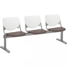 KFI Kool 3 Seat Beam Chair - Brownstone Polypropylene Seat - White Polypropylene, Aluminum Alloy Back - Powder Coated Silver Tubular Steel Frame - 1 Each