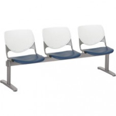KFI Kool 3 Seat Beam Chair - Navy Polypropylene Seat - White Polypropylene, Aluminum Alloy Back - Powder Coated Silver Tubular Steel Frame - 1 Each