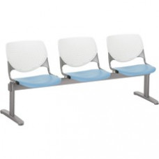 KFI Kool 3 Seat Beam Chair - Sky Blue Polypropylene Seat - White Polypropylene, Aluminum Alloy Back - Powder Coated Silver Tubular Steel Frame - 1 Each