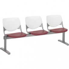 KFI Kool 3 Seat Beam Chair - Burgundy Polypropylene Seat - White Polypropylene, Aluminum Alloy Back - Powder Coated Silver Tubular Steel Frame - 1 Each