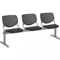 KFI Kool 3 Seat Beam Chair - Black Polypropylene Seat - Black Polypropylene, Aluminum Alloy Back - Powder Coated Silver Tubular Steel Frame - 1 Each