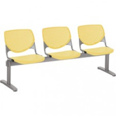 KFI Kool 3 Seat Beam Chair - Yellow Polypropylene Seat - Yellow Polypropylene, Aluminum Alloy Back - Powder Coated Silver Tubular Steel Frame - 1 Each