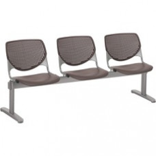 KFI Kool 3 Seat Beam Chair - Brownstone Polypropylene Seat - Brownstone Polypropylene, Aluminum Alloy Back - Powder Coated Silver Tubular Steel Frame - 1 Each