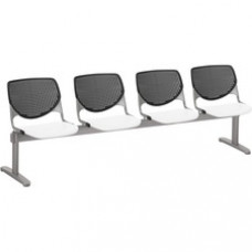 KFI Kool 4 Seat Beam Chair - White Polypropylene Seat - Black Polypropylene, Aluminum Alloy Back - Powder Coated Silver Tubular Steel Frame - 1 Each