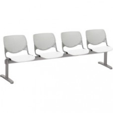 KFI Kool 4 Seat Beam Chair - White Polypropylene Seat - Light Gray Polypropylene, Aluminum Alloy Back - Powder Coated Silver Tubular Steel Frame - 1 Each