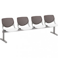 KFI Kool 4 Seat Beam Chair - White Polypropylene Seat - Brownstone Polypropylene, Aluminum Alloy Back - Powder Coated Silver Tubular Steel Frame - 1 Each