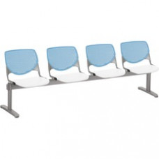 KFI Kool 4 Seat Beam Chair - White Polypropylene Seat - Sky Blue Polypropylene, Aluminum Alloy Back - Powder Coated Silver Tubular Steel Frame - 1 Each