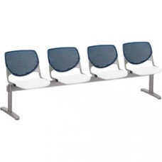KFI Kool 4 Seat Beam Chair - White Polypropylene Seat - Navy Polypropylene, Aluminum Alloy Back - Powder Coated Silver Tubular Steel Frame - 1 Each