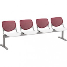 KFI Kool 4 Seat Beam Chair - White Polypropylene Seat - Burgundy Polypropylene, Aluminum Alloy Back - Powder Coated Silver Tubular Steel Frame - 1 Each