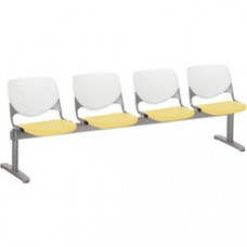 KFI Kool 4 Seat Beam Chair - Yellow Polypropylene Seat - White Polypropylene, Aluminum Alloy Back - Powder Coated Silver Tubular Steel Frame - 1 Each
