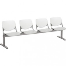 KFI Kool 4 Seat Beam Chair - Light Gray Polypropylene Seat - White Polypropylene, Aluminum Alloy Back - Powder Coated Silver Tubular Steel Frame - 1 Each