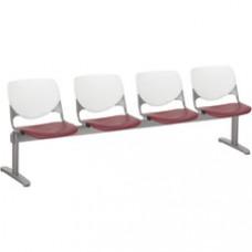 KFI Kool 4 Seat Beam Chair - Burgundy Polypropylene Seat - White Polypropylene, Aluminum Alloy Back - Powder Coated Silver Tubular Steel Frame - 1 Each