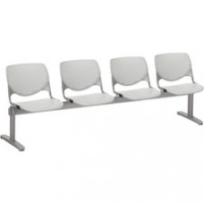 KFI Kool 4 Seat Beam Chair - Light Gray Polypropylene Seat - Light Gray Polypropylene, Aluminum Alloy Back - Powder Coated Silver Tubular Steel Frame - 1 Each