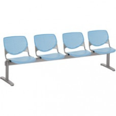 KFI Kool 4 Seat Beam Chair - Sky Blue Polypropylene Seat - Sky Blue Polypropylene, Aluminum Alloy Back - Powder Coated Silver Tubular Steel Frame - 1 Each