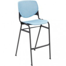 KFI Barstool Chair - Sky Blue Polypropylene Seat - Sky Blue Aluminum Alloy, Polypropylene Back - Black Steel Frame - Four-legged Base - 1 Each