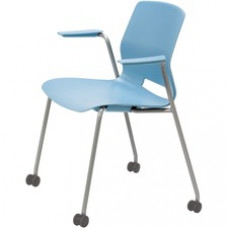 KFI Swey Mobile Multipurpose Stool with Arms - Sky Blue Polypropylene Seat - Sky Blue Polypropylene Back - Silver Stainless Steel Frame - Four-legged Base - 1 Each