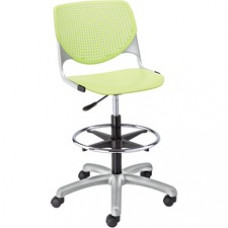 KFI Kool Collection 2300 Armless Stool with Casters - Polypropylene Seat - Polypropylene Back - Powder Coated Silver Steel Frame - 5-star Base - Lime Green - 1 Each
