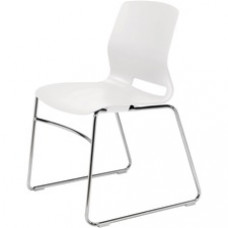 KFI Swey Collection Sled Base Chair - White Polypropylene Seat - White Polypropylene Back - Silver Stainless Steel Frame - Sled Base - 1 Each