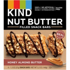 KIND Nut Butter Snack Bars - Low Sodium, Gluten-free, Trans Fat Free, No Artificial Flavor, No Artificial Color, Preservative-free - Honey, Almond - 1.30 oz - 4 / Box