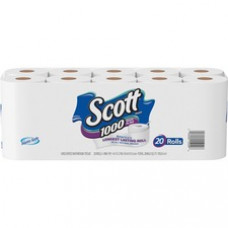 Scott 1000 Sheets Per Roll Toilet Paper - 1 Ply - 1000 Sheets/Roll - White - Paper - Long Lasting, Septic Safe, Sewer-safe - For Bathroom - 20 / Pack